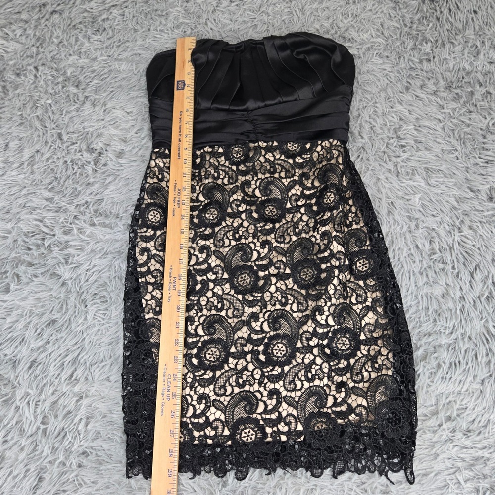 Sequinze Strapless Cocktail Dress Women S Black Tan Floral Lace Satin Pleated - Picture 4 of 6